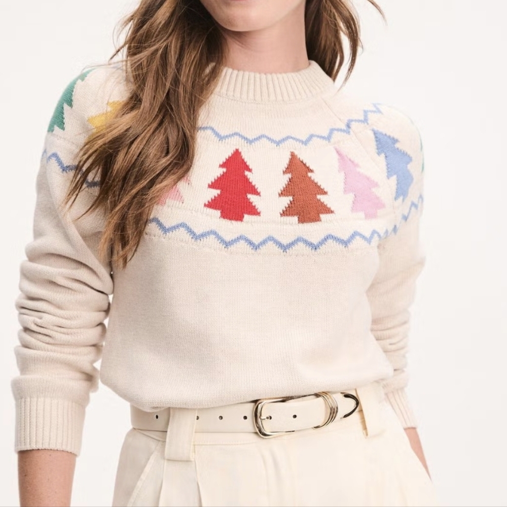 Hanna Andersson Cream Sweater with Colorful Tree Design